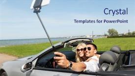  Presentation with car picture - Slide deck having happy couple in convertible car background and a light blue colored foreground