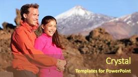  Presentation with active lifestyle - Presentation design enhanced with happy couple in in love in active lifestyle hiking looking at view on hike romantic young interracial couple asian woman hiker and caucasian man outdoors on teide tenerife canary islands spain background and a tawny brown colored foreground