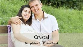  Presentation with green city - Theme enhanced with happy couple in summer city background and a soft green colored foreground