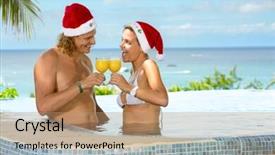  Presentation with toasting - Audience pleasing slide set consisting of happy couple in swimming pool toasting for christmas backdrop and a coral colored foreground