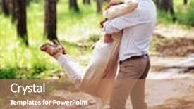  Presentation with relationship - Audience pleasing PPT theme consisting of happy couple in the forest having fun outdoors in wedding day groom lifted and whirls his lovely bride enjoying romantic relationship backdrop and a coral colored foreground