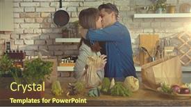  Presentation with grocery - Audience pleasing slides consisting of happy-couple-in-the-kitchen backdrop and a tawny brown colored foreground