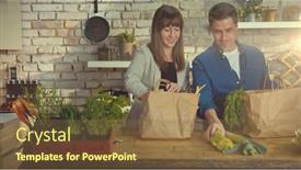  Presentation with grocery - Presentation having happy-couple-in-the-kitchen background and a tawny brown colored foreground