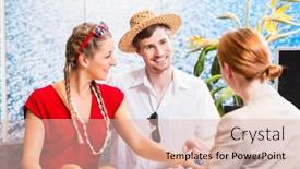  Presentation with travel agency - Presentation design having happy couple in travel agency booking vacation trip background and a lemonade colored foreground