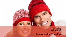  Presentation with clothing - Beautiful PPT layouts featuring happy-couple-in-winter-clothing backdrop and a red colored foreground