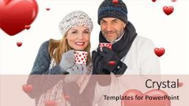  Presentation with hearts - Audience pleasing presentation theme consisting of happy couple in winter fashion holding mugs against hearts backdrop and a lemonade colored foreground