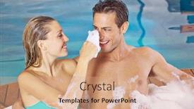  Presentation with foam - Theme featuring happy-couple-is-having-fun background and a coral colored foreground