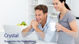  Presentation with what is thing used in looking for far object - Colorful PPT theme enhanced with happy couple looking at something backdrop and a sky blue colored foreground