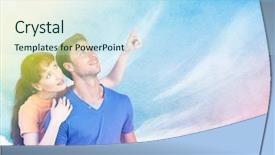  Presentation with upwards - Presentation design consisting of happy couple looking upwards against painted sky background and a sky blue colored foreground