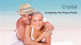  Presentation with love romance - Presentation design having happy couple lying down on beautiful sandy shore having fun outdoors spending honeymoon vacation on beach resort love and romance concept background and a light blue colored foreground