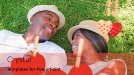  Presentation with garden - Audience pleasing presentation consisting of happy couple lying in garden together on the grass against hearts hanging on the line backdrop and a red colored foreground