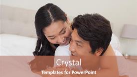  Presentation with good morning couple bed - Audience pleasing PPT theme consisting of happy couple lying on bed together at home in bedroom backdrop and a coral colored foreground