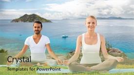  Presentation with exercise sport - Beautiful slides featuring happy couple making yoga exercise backdrop and a  colored foreground