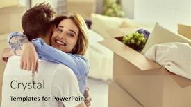  Presentation with boxes - Presentation having happy-couple-moving-house-boxes background and a soft green colored foreground