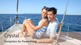  Presentation with navigating - PPT theme having happy couple navigating on sailboat background and a lemonade colored foreground