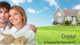  Presentation with house - Audience pleasing PPT layouts consisting of happy couple near new house backdrop and a yellow colored foreground