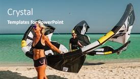  Presentation with kite - Audience pleasing PPT theme consisting of happy-couple-of-kite-surfers backdrop and a teal colored foreground
