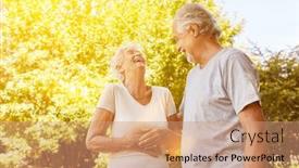  Presentation with seniors - Presentation having happy-couple-of-seniors-laughing background and a coral colored foreground