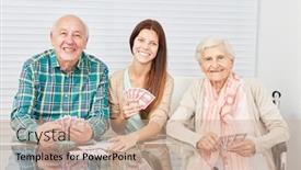  Presentation with playing cards - Slide set consisting of happy-couple-of-seniors-playing background and a coral colored foreground