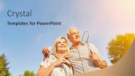  Presentation with badminton - Presentation design with happy-couple-of-seniors-playing background and a light blue colored foreground