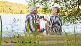  Presentation with toasting - Beautiful presentation theme featuring happy-couple-of-seniors backdrop and a gold colored foreground