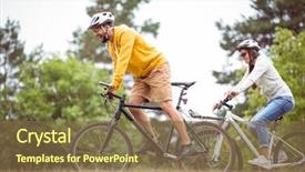  Presentation with happy trails - Beautiful presentation design featuring happy couple on a bike backdrop and a tawny brown colored foreground