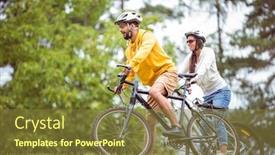  Presentation with bike - Beautiful slides featuring bicycle helmet - happy couple on a bike backdrop and a tawny brown colored foreground