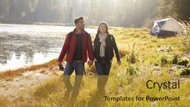  Presentation with old couple walking - PPT layouts with happy couple on a camping background and a gold colored foreground
