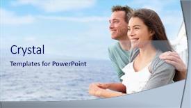  Presentation with lovers - Presentation design featuring happy couple on cruise ship background and a sky blue colored foreground