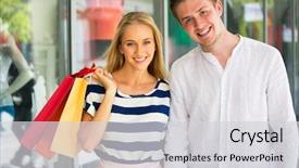  Presentation with shopping - Presentation theme enhanced with happy couple on shopping background and a light gray colored foreground