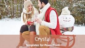 Presentation with tea - PPT layouts consisting of happy-couple-on-sledge-drinks background and a coral colored foreground