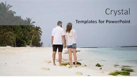  Presentation with pastel - PPT layouts consisting of happy-couple-on-tropical-beach background and a light blue colored foreground