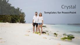  Presentation with pastel - Slide deck consisting of happy-couple-on-tropical-beach background and a light blue colored foreground