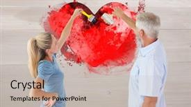  Presentation with bleached - Colorful slides enhanced with happy couple painting wall with paintbrushes against bleached wooden planks background backdrop and a soft green colored foreground