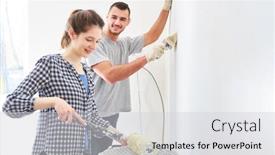  Presentation with new home - Presentation enhanced with happy-couple-painting-walls background and a light gray colored foreground