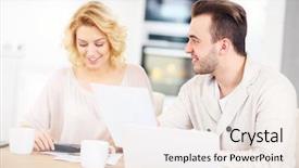  Presentation with planning - Colorful slide set enhanced with happy couple planning home budget backdrop and a sky blue colored foreground