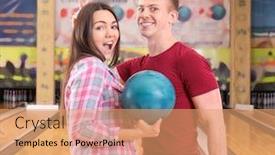  Presentation with bowling - Amazing PPT layouts having happy couple playing bowling together backdrop and a coral colored foreground