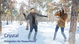  Presentation with snow - Amazing presentation design having happy couple playing with snow backdrop and a light blue colored foreground