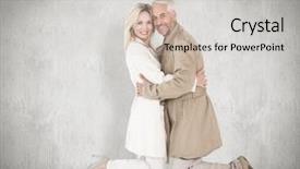  Presentation with coats - Presentation theme featuring happy couple posing in trench coats against white background background and a light gray colored foreground