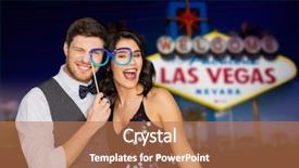  Presentation with las vegas sign - Amazing PPT theme having happy couple posing with party backdrop and a coral colored foreground