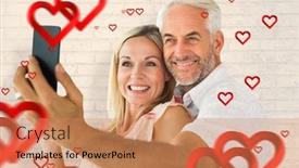  Presentation with selfie - Slides featuring happy couple posing for a selfie against white wall background and a coral colored foreground