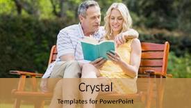  Presentation with book - Presentation design featuring happy couple reading a book background and a gold colored foreground