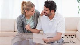  Presentation with pauls letter to romans - Colorful PPT theme enhanced with happy couple reading a letter backdrop and a coral colored foreground