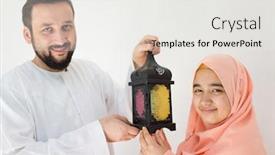  Presentation with ramadan - Cool new slides with happy couple ready for ramadan backdrop and a white colored foreground
