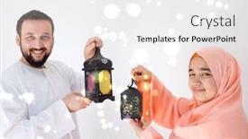  Presentation with ramadan - Audience pleasing theme consisting of happy couple ready for ramadan backdrop and a white colored foreground