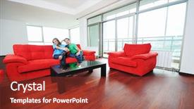  Presentation with relaxing - Audience pleasing presentation theme consisting of happy couple relaxing on red backdrop and a  colored foreground