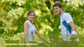  Presentation with love romance - Slide deck having happy couple riding bicycle outdoors health lifestyle fun love romance concept background and a gold colored foreground
