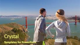  Presentation with healthy people - Presentation theme consisting of happy couple running over golden background and a tawny brown colored foreground