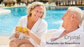  Presentation with seniors - Beautiful presentation theme featuring happy-couple-seniors-relaxing backdrop and a coral colored foreground