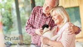  Presentation with living room - Colorful PPT theme enhanced with happy-couple-seniors-with-cat backdrop and a lemonade colored foreground